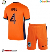 Otroške Nogometnih dresov Nizozemska Virgil van Dijk #4 Domači EP 2024 Kratki rokavi (+ hlače)